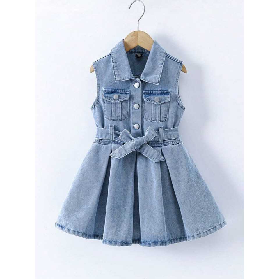 Clara Dress - Twisty Ruffle Dress Belt Jeans Anak Perempuan Usia 1-7 Tahun Setelan Denim One Piece T
