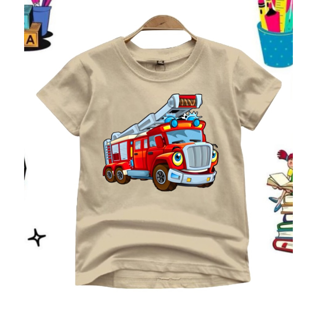 Baju Kaos Anak FireTruck pemadam kebakaran ( 2-10 Tahun )Cowok Cewek