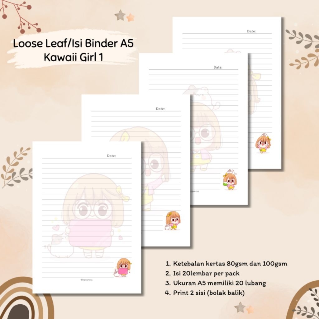 

Isi Binder/Loose Leaf/Kertas Binder A5 - Cute Kawaii Girl 1