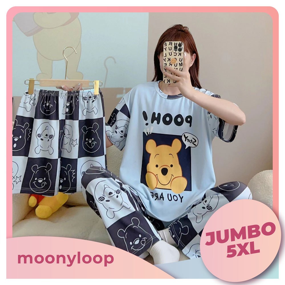 5XL Set Baju Tidur Wanita Dewasa Oversize Piyama Kaos Celana Panjang & Pendek Setelan Baju Tidur 3in