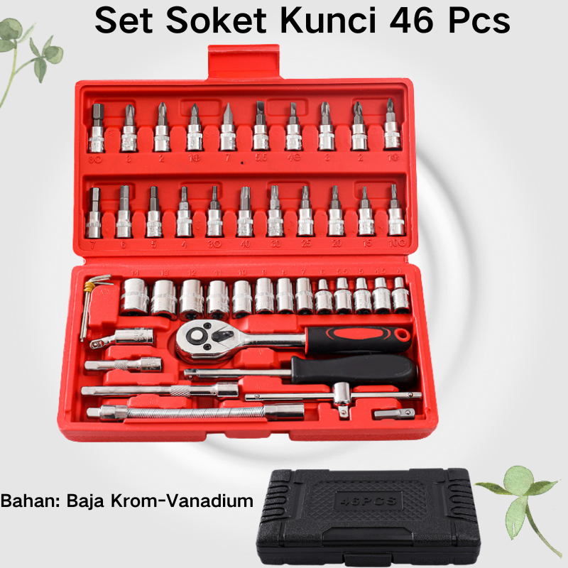 Set 46 Pcs Kunci Inggris Alat Perbaikan Rumah, Alat Mekanik, Set Alat Perbaikan Mobil dan Sepeda Mot