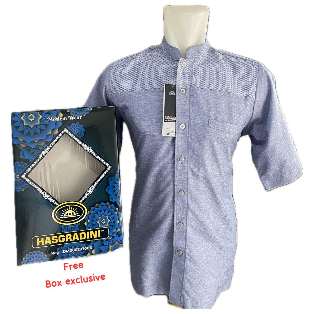 Hasgradini baju koko katun pinggiran/koko muslim dewasa lengan pendek/koko atasan embos slimfit