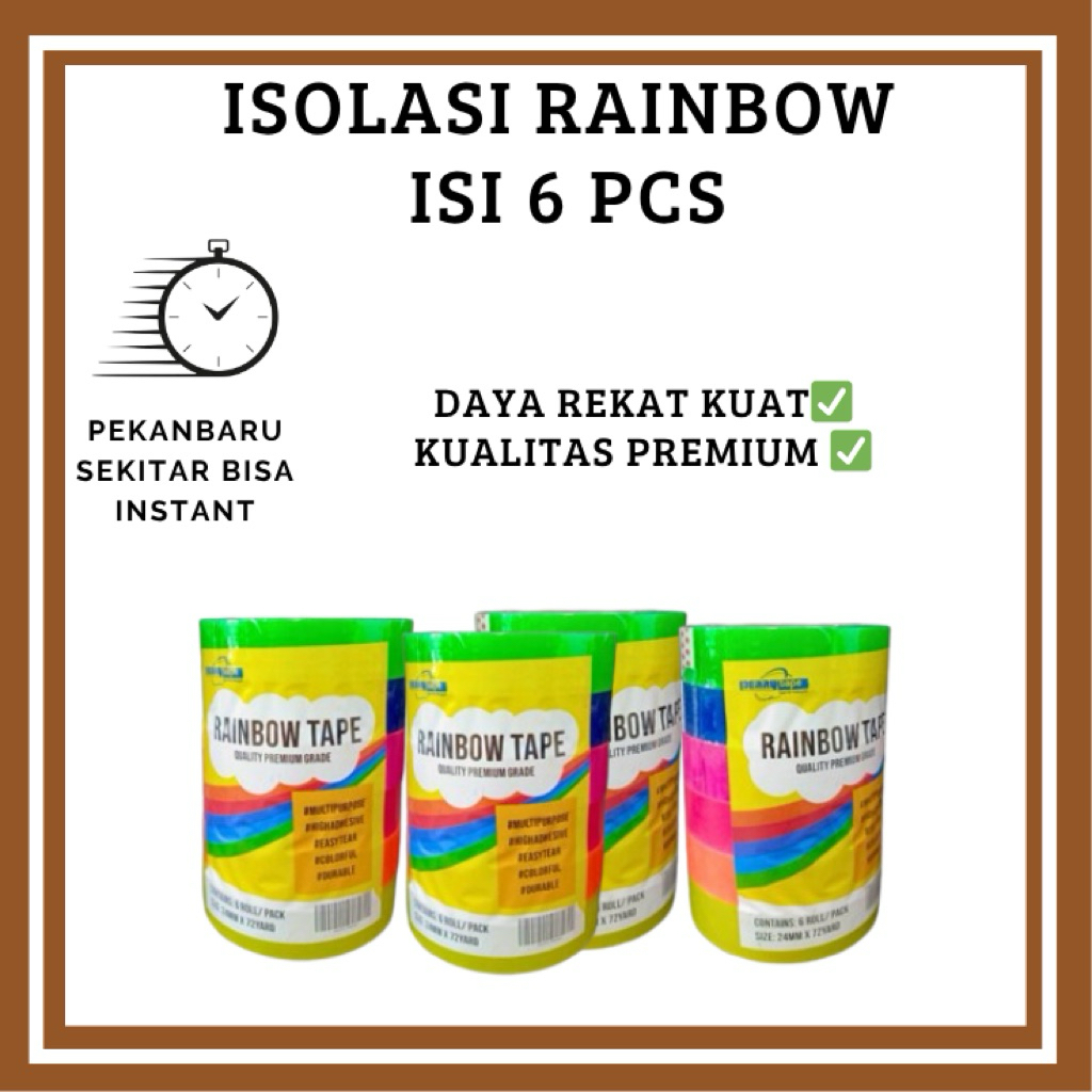 

ISOLASI BERRY RAINBOW TAPE SLOP ISI 6 PCS UK. 24 MM X 72 YARD