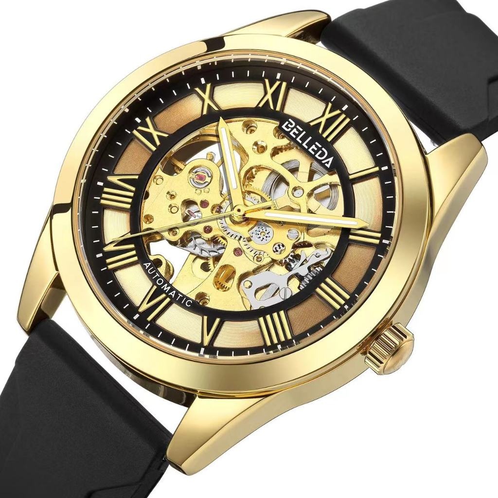 JAM TANGAN PRIA BELLEDA 9475 OTOMATIS TALI RUBBER  ANTI AIR