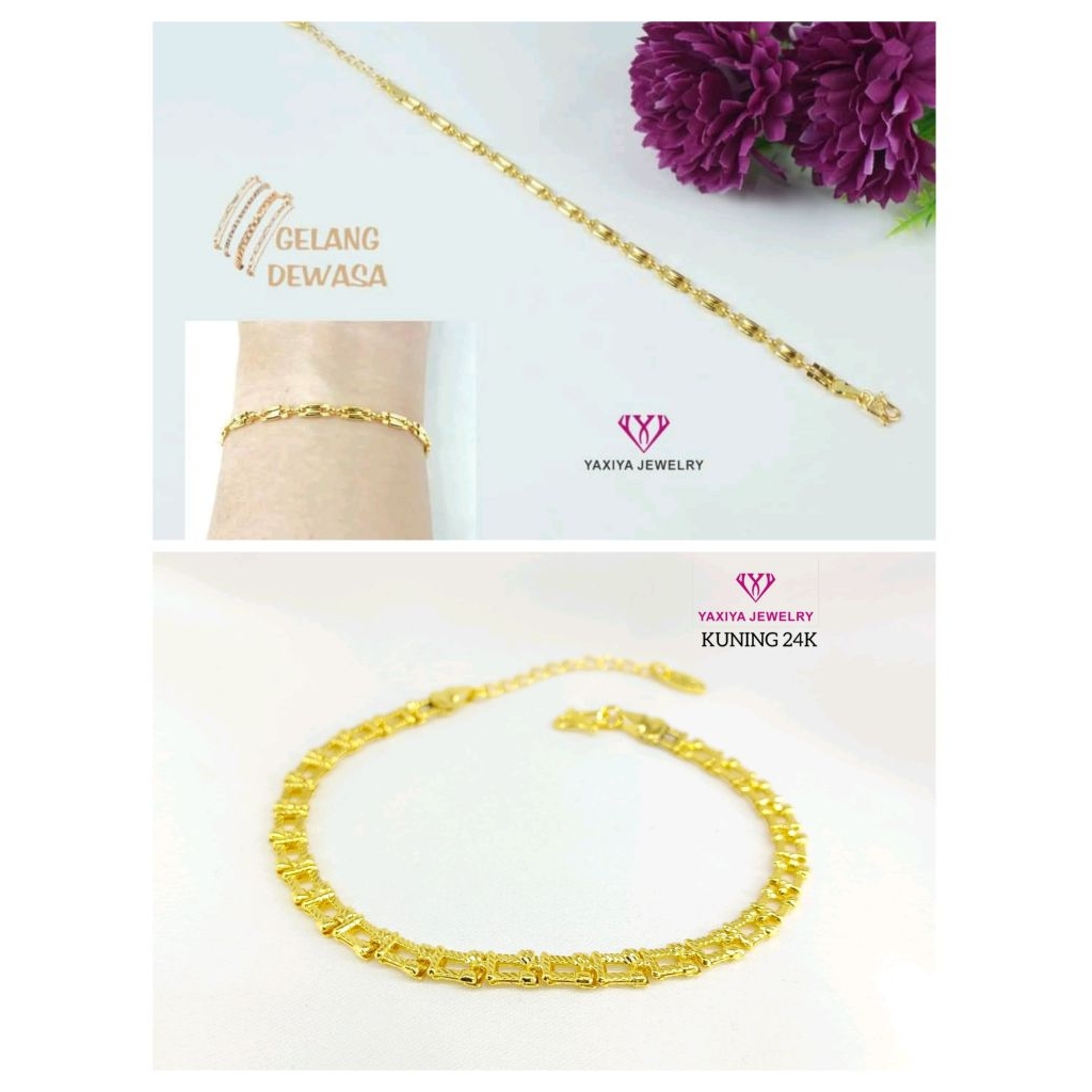 gelang rantai motif pagar lapis emas yaxiya