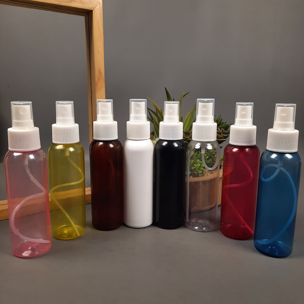 Botol Spray 100 ML / Botol Pet 100 ML Variant Warna - Tutup Spray Putih / Botol Spray Kosong 100 ML