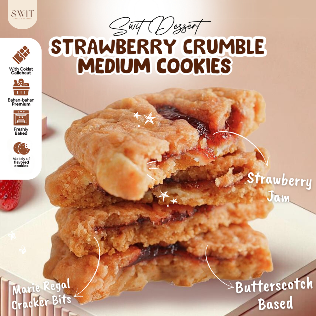 

Soft Medium Cookies Baked Lembut Premium Strawberry Crumble - Snack Premium untuk Hampers, Parcel, atau Oleh-oleh