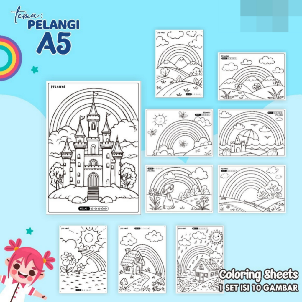 

KERTAS GAMBAR MEWARNAI TEMA [PELANGI] A5 ISI 10 LEMBAR - COLORING SHEET FOR KIDS READY STOCK