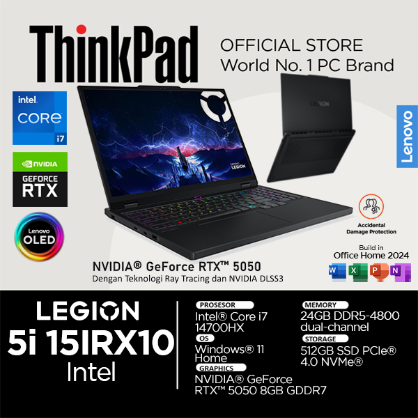 Lenovo Legion 5i OLED 15IRX10 RTX 5050 Intel Core i7-14700HX 24GB 512SSD 165Hz Windows 11 Home HLID 