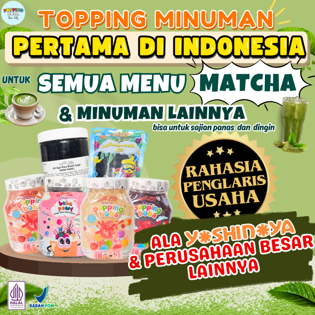 

ToppingMinumanMatchaPertamadiIndonesiaTemanUntuk Bubuk Powder Matcha Homelab - Topping Minuman 500 Gram untuk Semua Menu Matcha - Cendol Kecebong Ala Yoshinoya Grass Jelly Siap Saji Ala Chatime Boba Tapioca Pearl Siap Saji Popping Boba Meletus