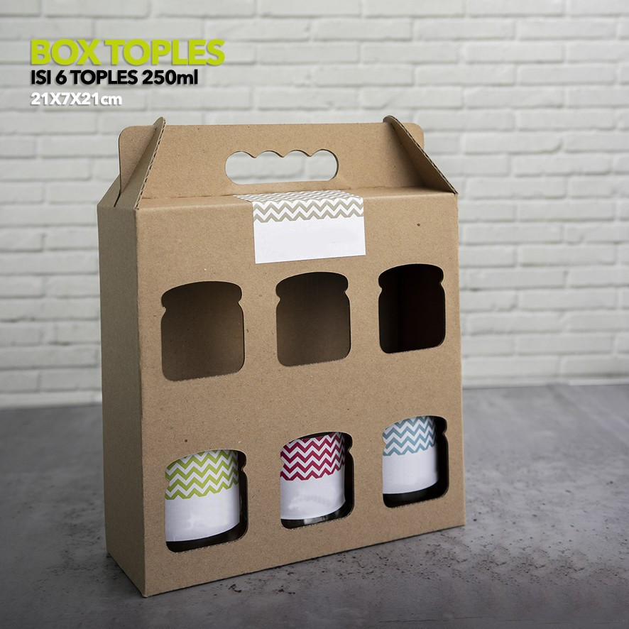 

Dus Toples Kaca 250ml Isi 6 Box Kemasan Packaging Hampers Kardus Toples Jar Sambal Madu