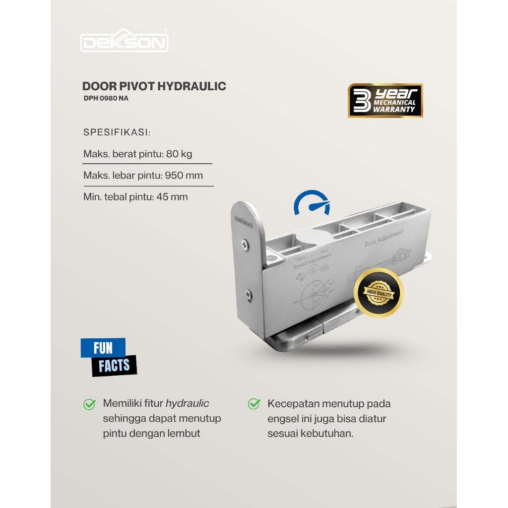 Door Pivot Hydraulic/Pintu Pivot Hidraulik/Dekson/Dekkson/DPH 0980 NA