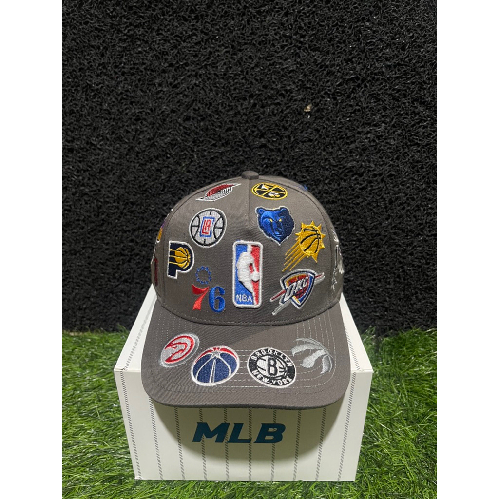 NBA Full Bordir Full Tag Topi Premium Pria Wanita Bahan Abu New