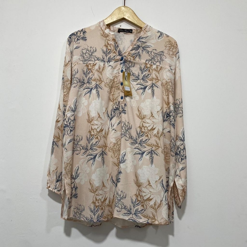 Ratuolshop-Blouse motif kembang besar-Baju atasan wanita-Kemeja oversize-Blouse rayon jumbo-Blouse k