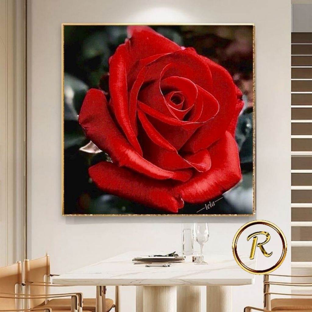 Lukisan Bunga Mawar Merah Cantik Plus Frame