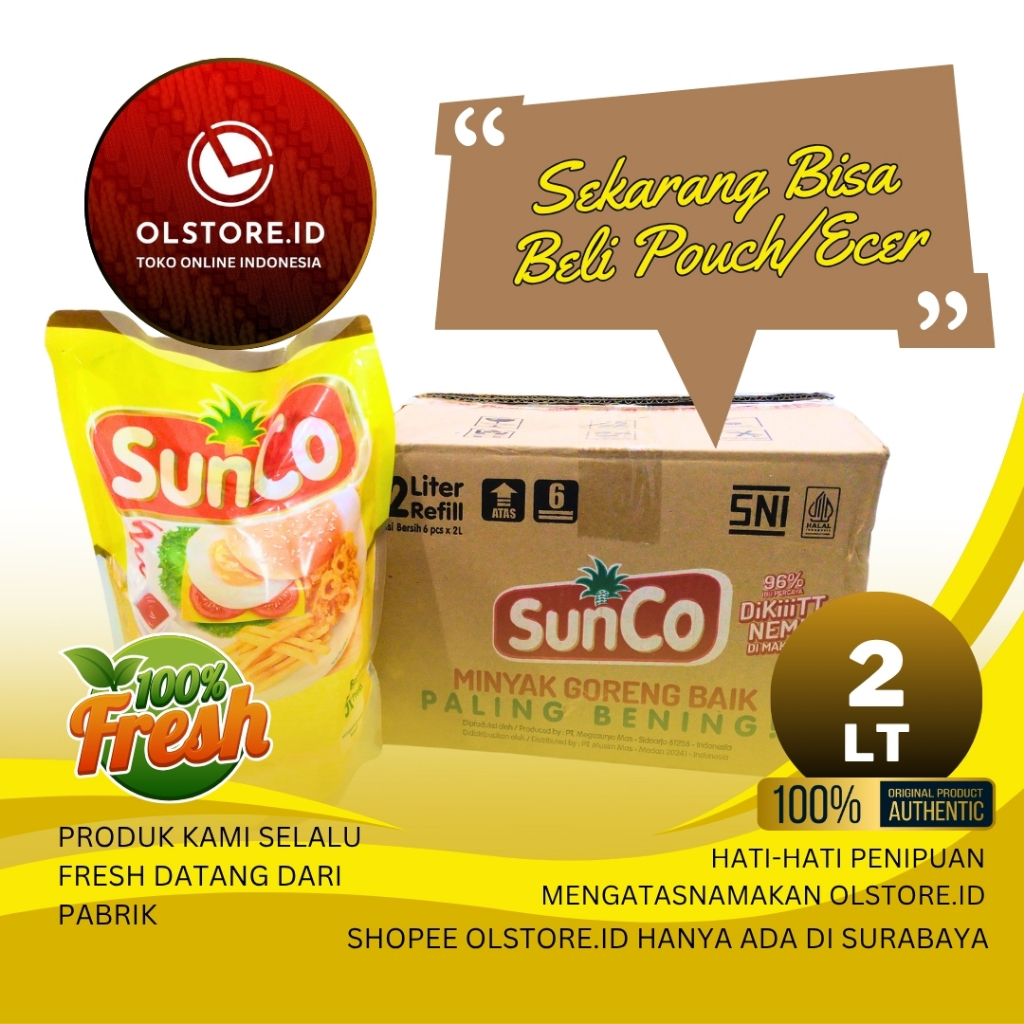 

Minyak Goreng SunCo 2L – Karton dan Ecer | Tidak Mudah Hitam, Cocok untuk Masak Harian