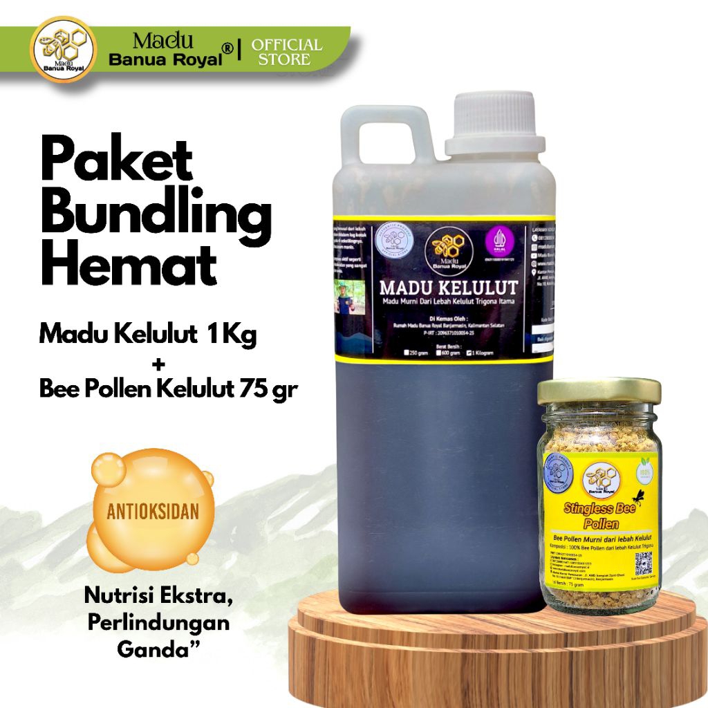 

Paket Hemat Bundling Madu Kelulut 1 Kilogram + Bee Pollen Kelulut (Stingless Bee Pollen) isi 75 gram