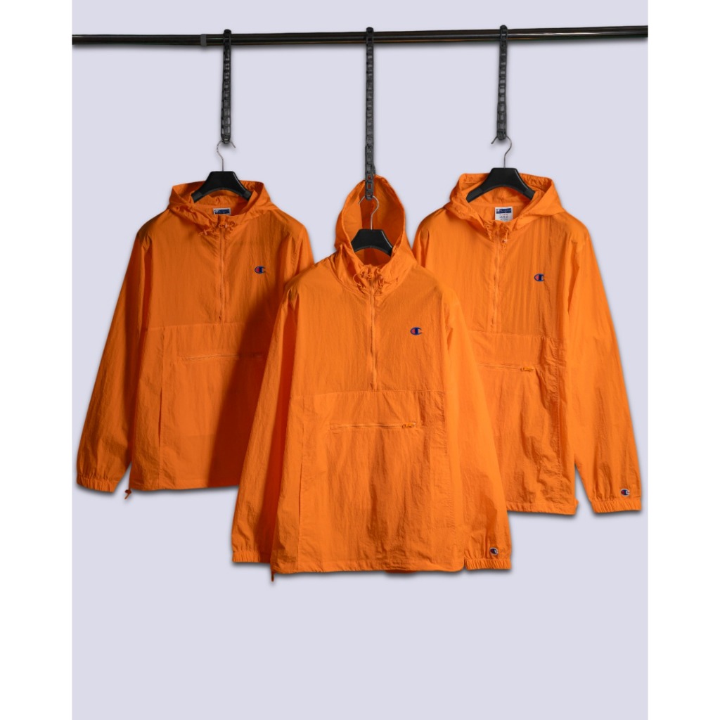 Jaket Packable Pria - Men's Half Zipp Packable Jacket Anorak Orange