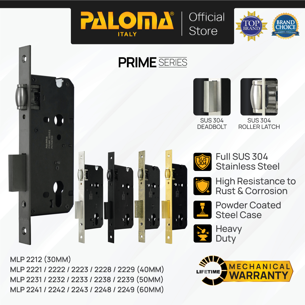 PALOMA Mortise Lock Lockcase Body Kunci Pintu Roller Pelor Stainless Steel SUS 304 SUS304 Hitam Matt
