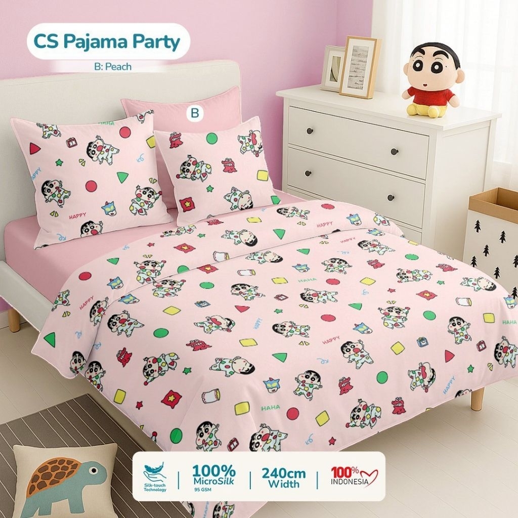 Sprei crayon sinchan pajama party sprei set double karet free anti geser sprei murah sprei 90x200 sp