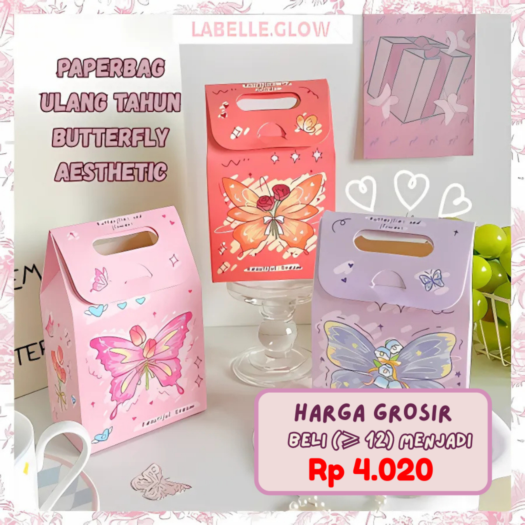 

LB Paper Bag Kado Tas Hadiah Ulang Tahun Tas Kado Motif Kupu-Kupu Butterfly Aesthetic Hampers ST32