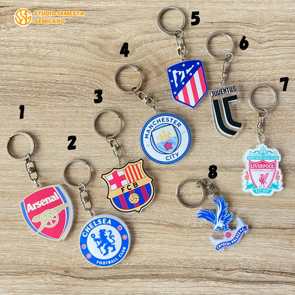 Gantungan Kunci Klub Bola Arsena, Chelsea, Barcelona, Manchester City, Atletico Madrid, Juventus, Li