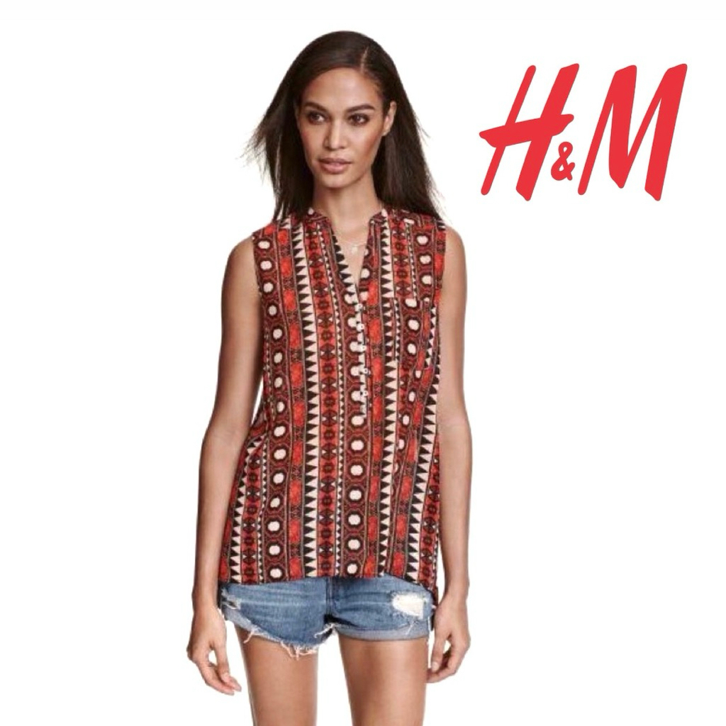 HM KEMEJA TANPA LENGAN WANITA SLEEVESS ATASAN KUTUNG MOTIF