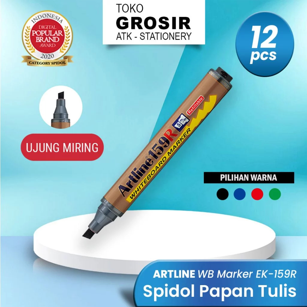 

GROSIR Spidol Whiteboard Artline 159 R (12 PCS) / 159R Ujung Miring 2
