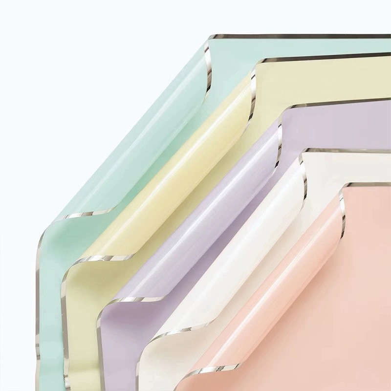 

(20 LEMBAR) Cellophane flower wrapping list silver / kertas buket bunga frame silver