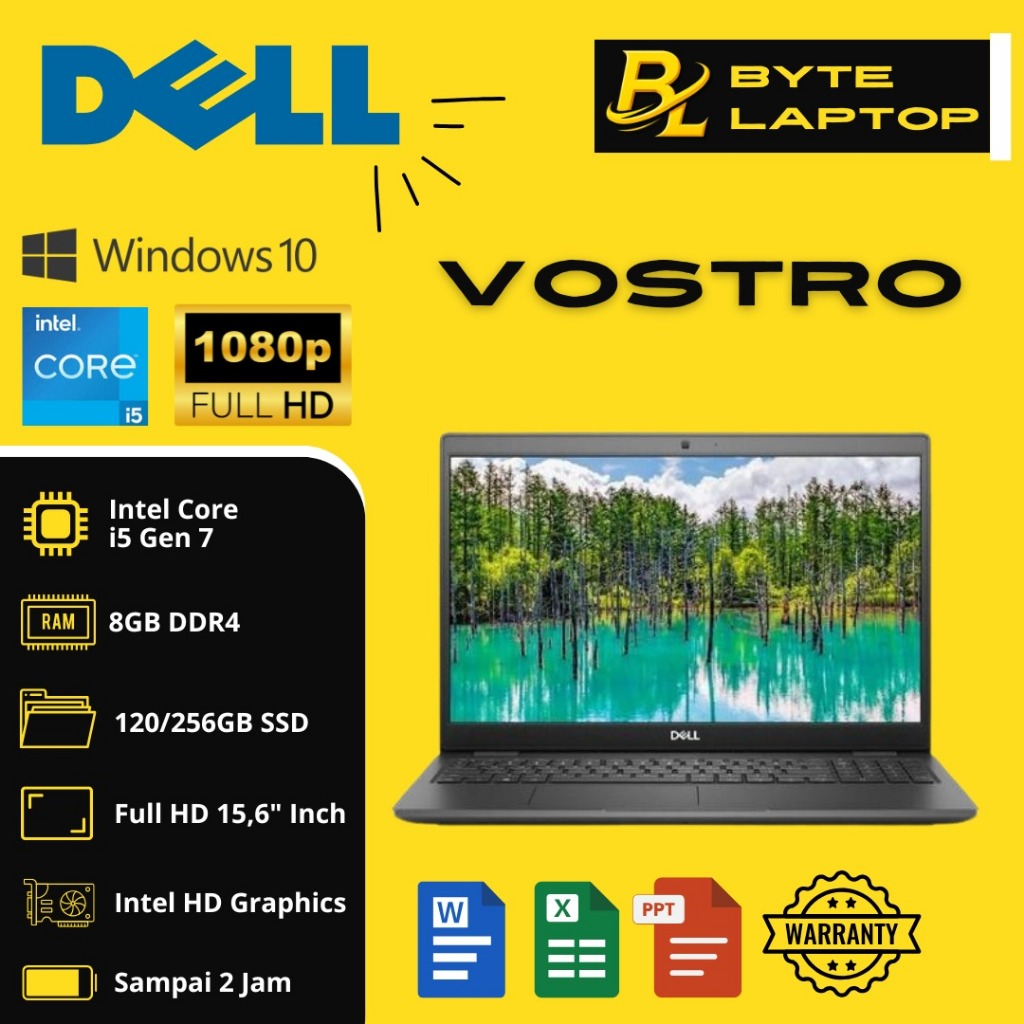 Dell Vostro 15 Cord i5 Gen 7 RAM 8 SSD 120-256-512 GB. Laptop  15 inch