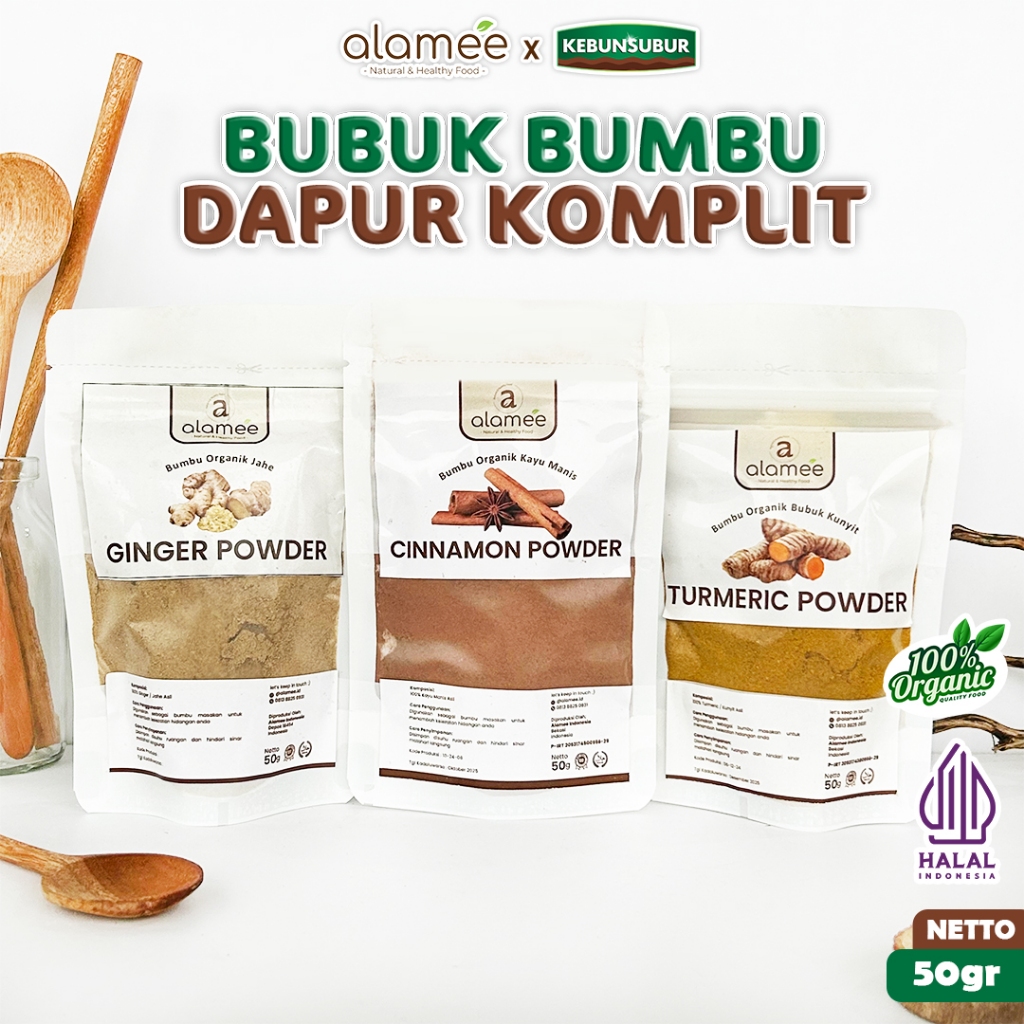 

ALAMEE Bumbu Dapur Bubuk 50gr Lada Hitam Kunyit Jahe Bawang Merah Chili Flakes Organik kebunsubur