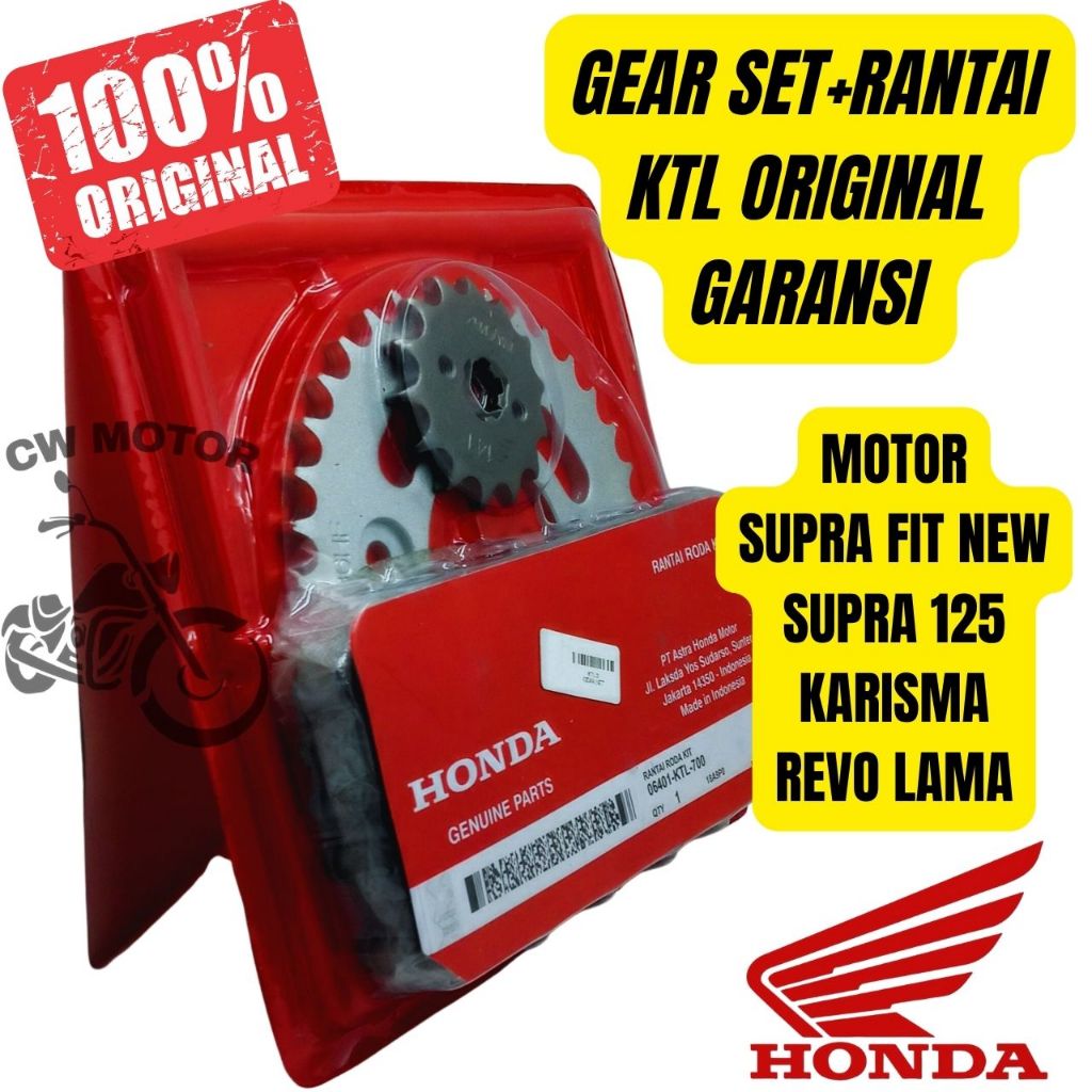 GEAR SET+RANTAI HONDA KODE KTL MOTOR SUPRA FIT NEW SUPRA 125 KARISMA REVO LAMA 100% ORI (GARANSI)
