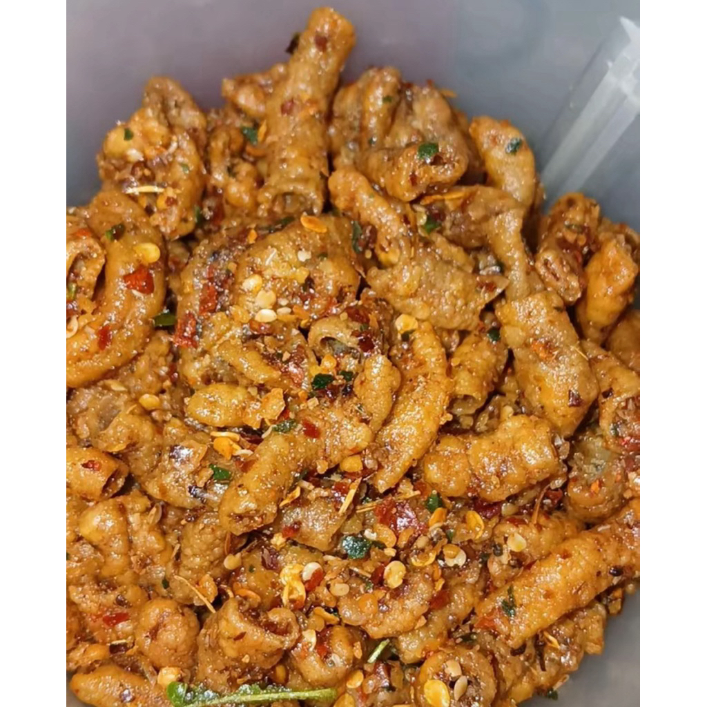 

Usus krispi/Kripik usus 500gram bumbu pedas daun jeruk