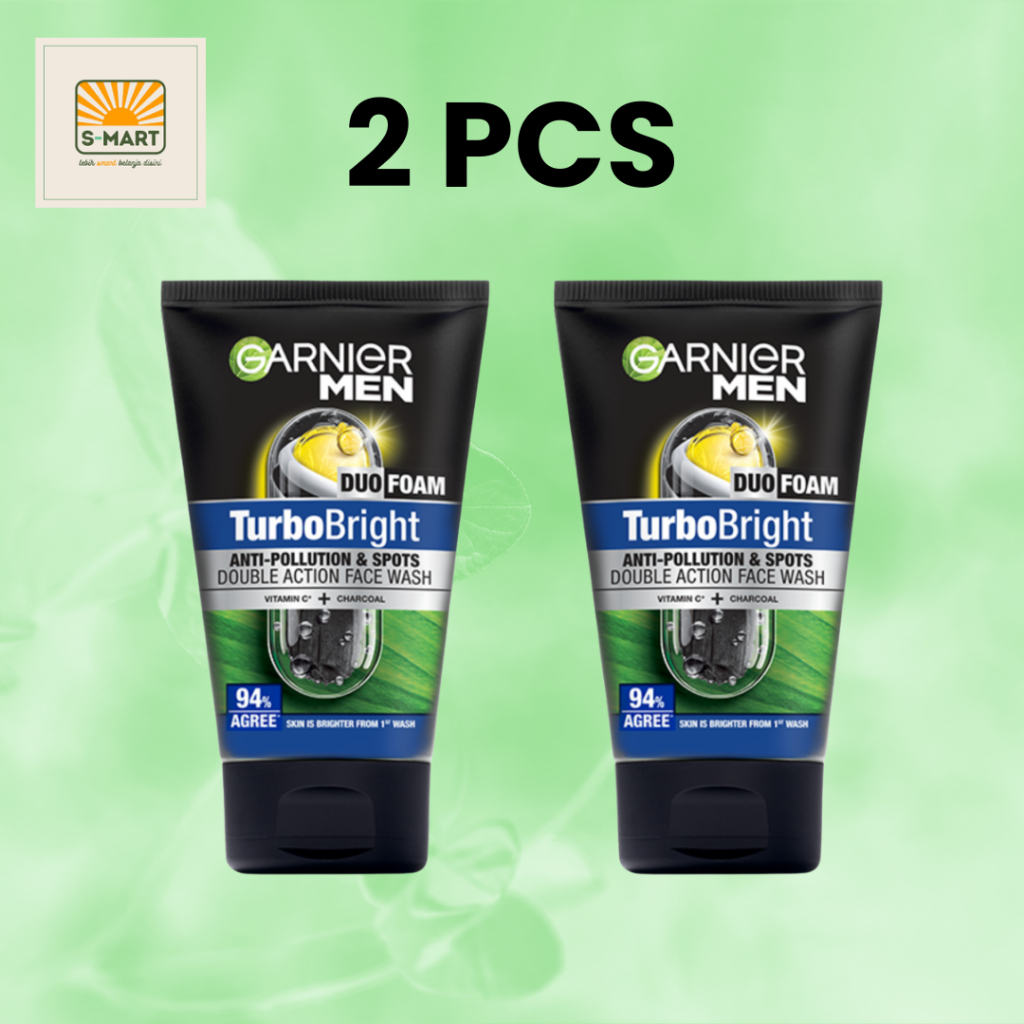2 PCS GARNIER MEN TURBO BRIGHT ANTI POLLUTION & SPOTS DOUBLE ACTION FACE WASH