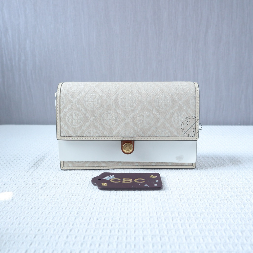 (READY NEW) TB T MONOGRAM CHAIN WALLET IVORY