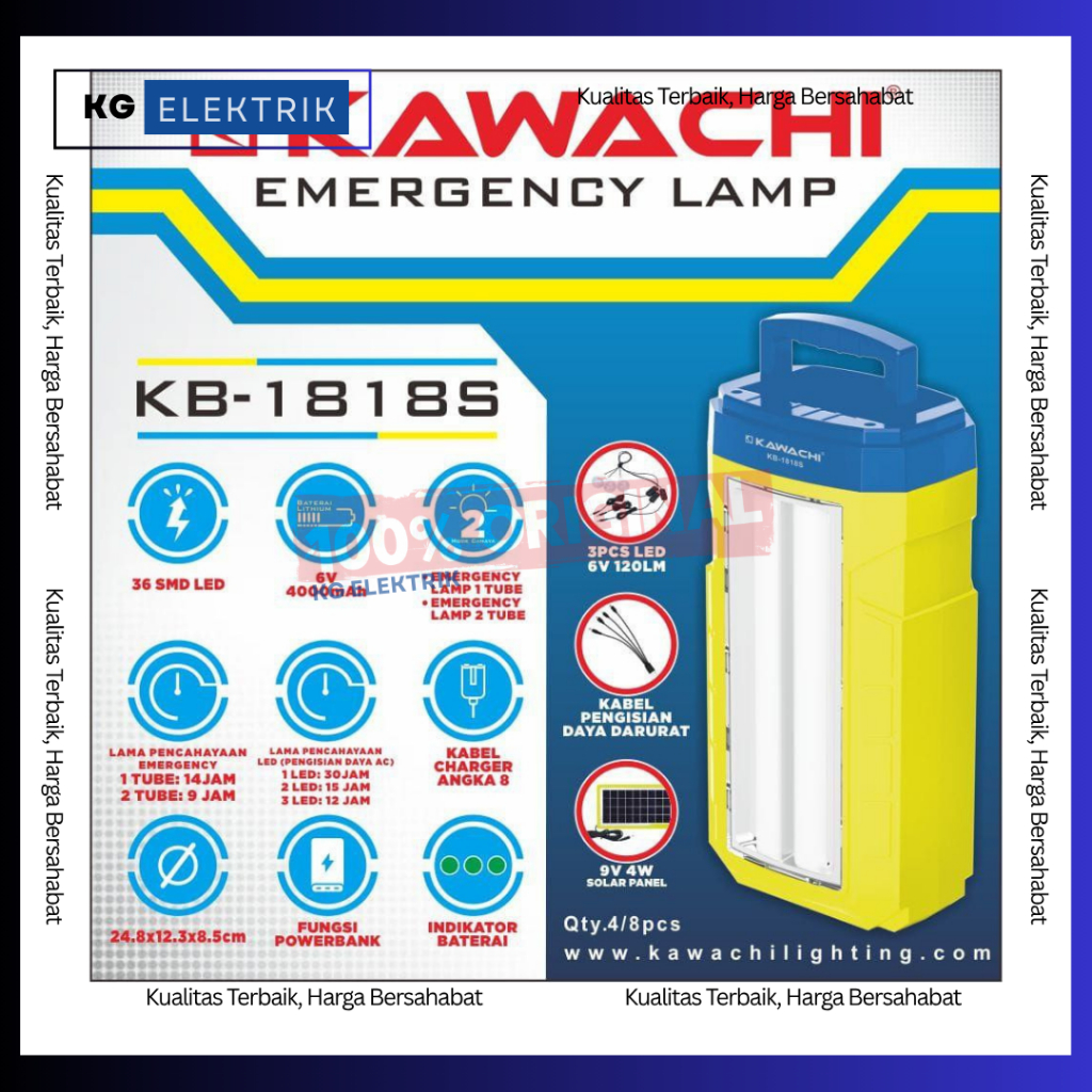Lampu Emergency / Lampu Darurat / Lampu Emergency Solar Panel baterai Lead Acid 6V 4000mAh tahan Hin