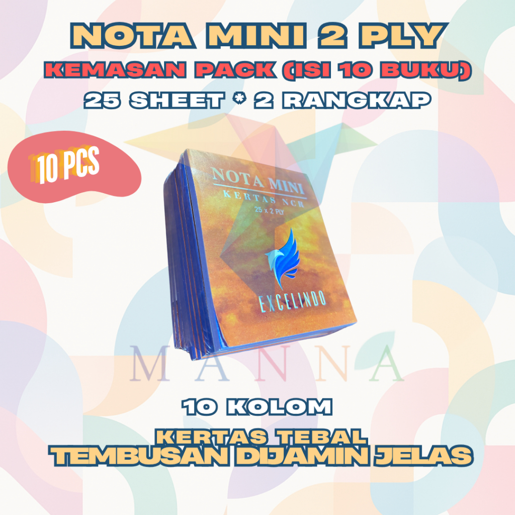

(1 PACK/10 BUKU) Nota Kontan Mini 2 ply NCR Nota Laundry merk Excelindo PREMIUM QUALITY