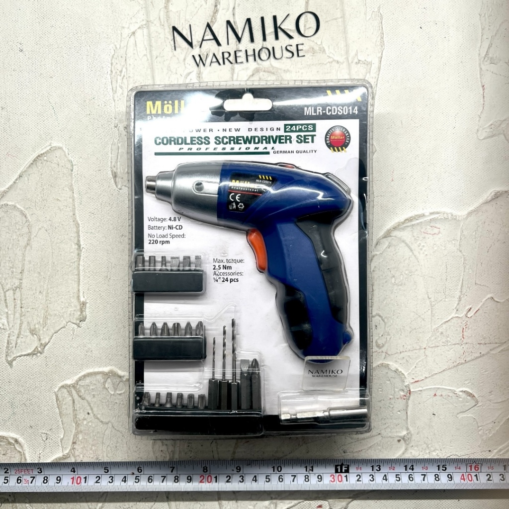 MOLLAR mesin bor obeng cas baterai cordless screwdriver set 24 pcs