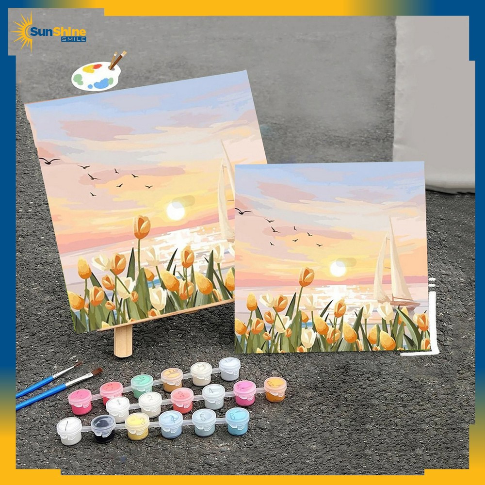

EC Paint By Number Kit Uk 20x20cm Kanvas Siap Lukis Bunga Pemandangan / Wall Decoration Diy Digital Painting Canvas / Lukisan Canvas Acrylic Aesthetic Sunshine Smile A110