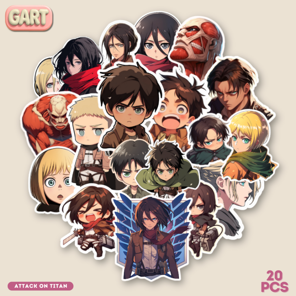 

Sticker Anime ATTACK ON TITAN 20PCS - Shingeki no Kyojin Sticker Waterproof untuk Laptop Koper Helm
