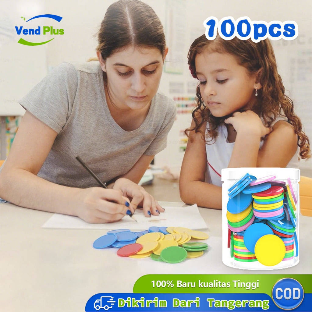 100pcs Koin Plastik Koin Kosong Warna Warni Koin Belajar Berhitung Mainan Matematika Koin Counting