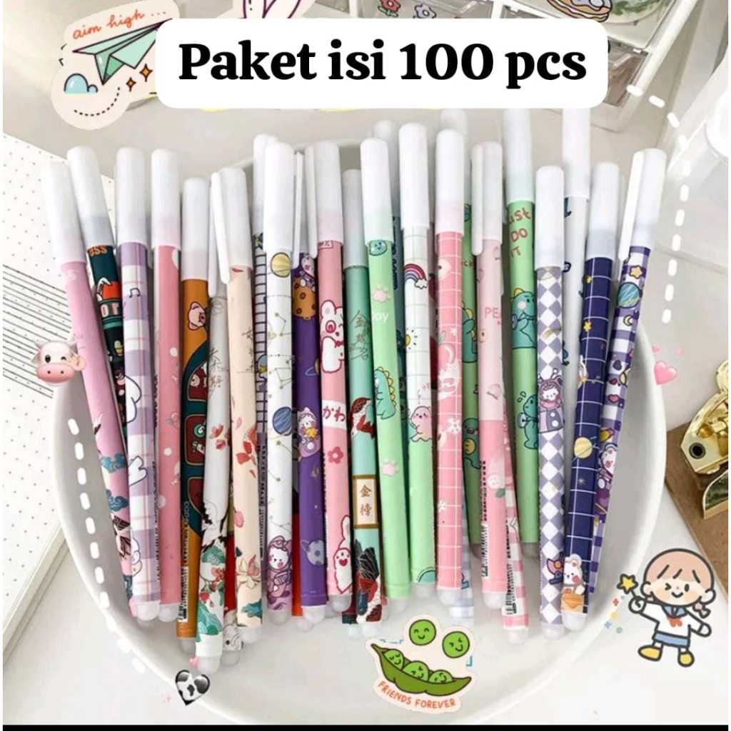 

( PAKET 1 PACK ISI 100) ERASABLE PEN / PULPEN BISA DIHAPUS / BOLPOINT GEL / PENA LUCU KARAKTER