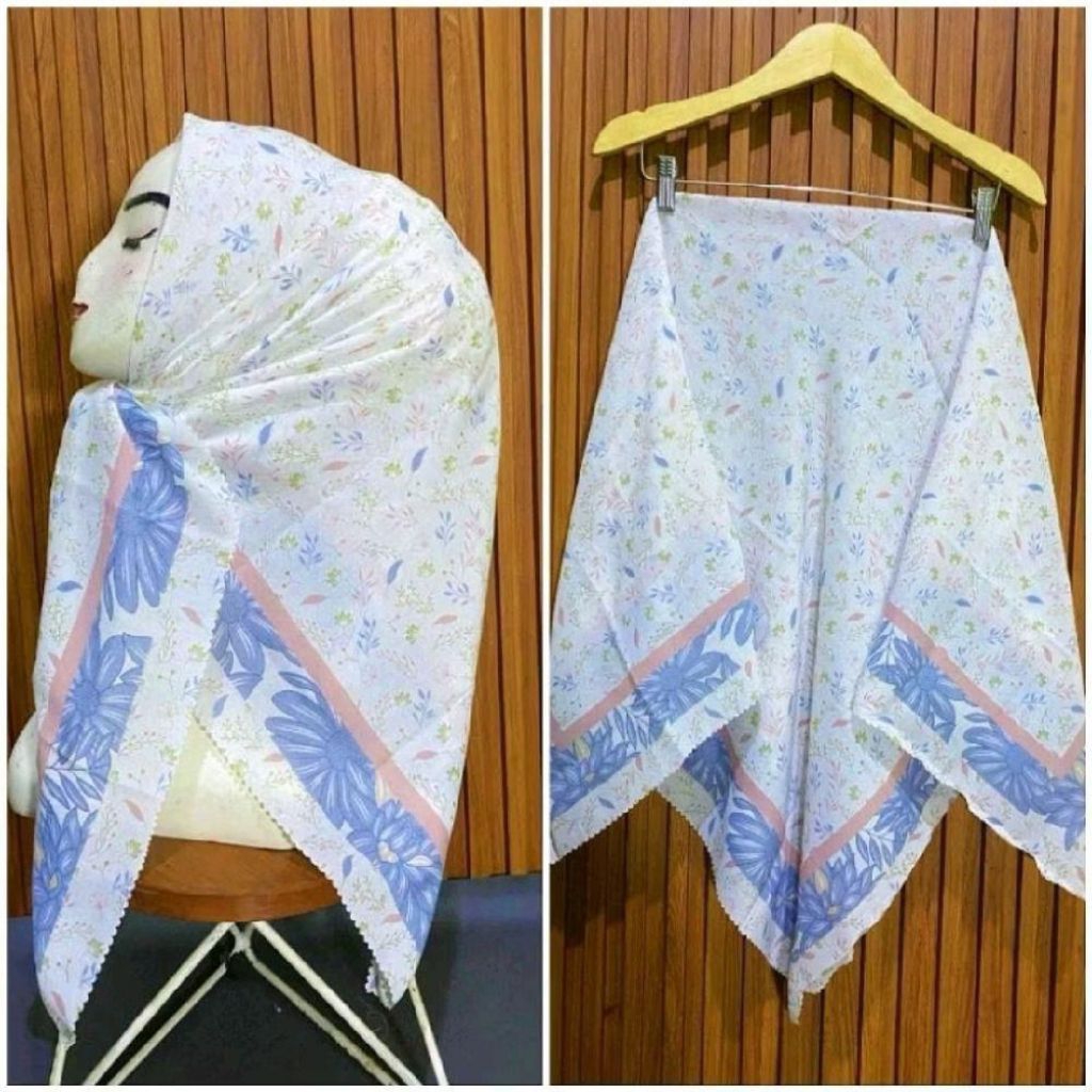 Hijab Motif Bunga Kecil Putih Pink Biru kode 30 Jilbab Segi Empat Voal Premium