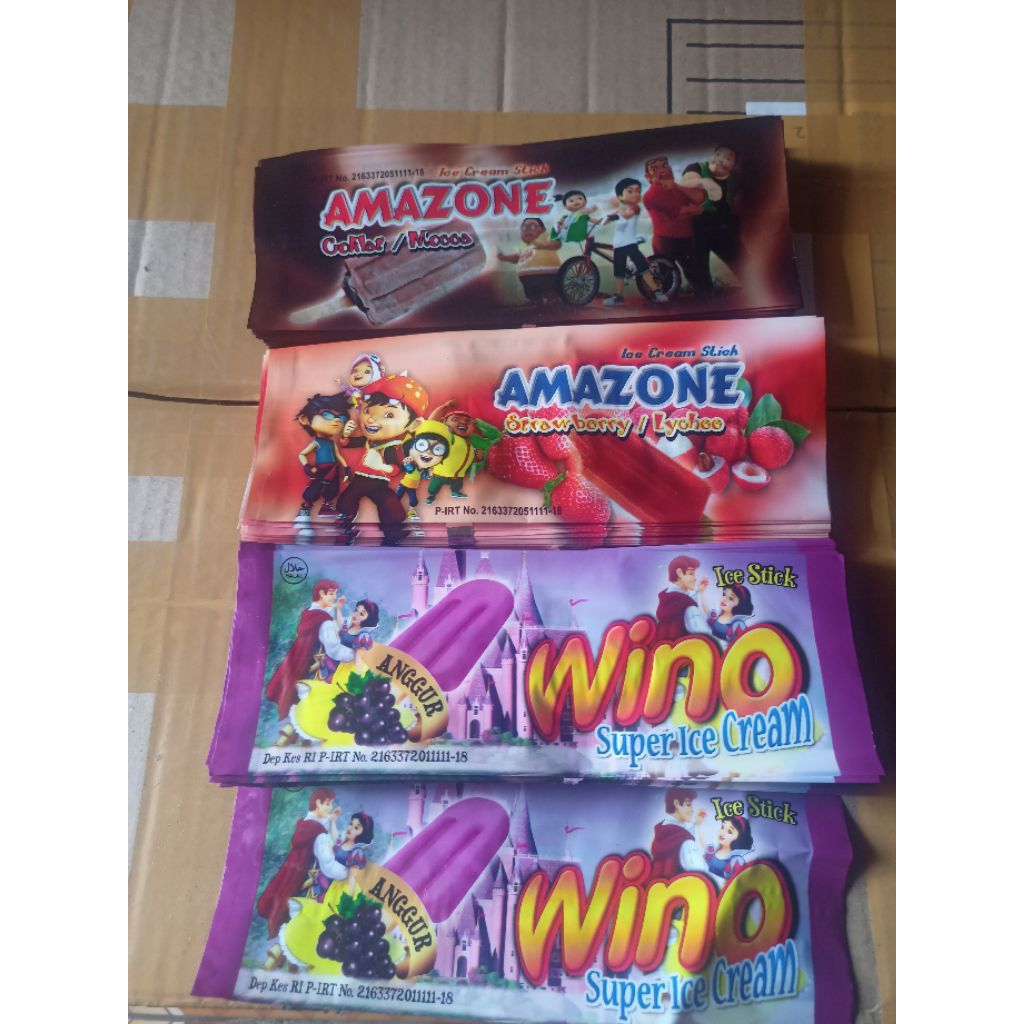 

kemasan eskrim ,plastik eskrim loli wino isi 100 PC/ikat