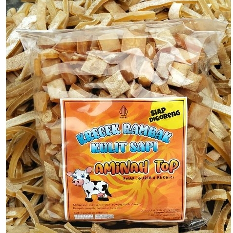 

aminah top Krecek rambak kulit sapi asli/dorokdok mentah/krupuk jangek/krupuk kulit sapi mentah/rambak sayur/krecek rambak varian kotak dadi 500gram