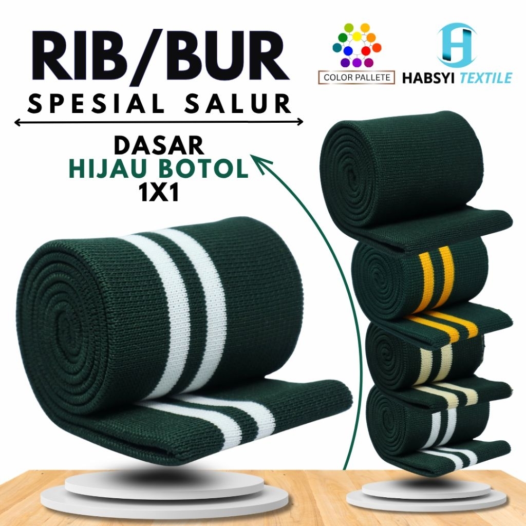 Kain Rib/Bur Jaket Polyester Rajut 1x1 Salur Warna Dasar Hijau Botol Jacket Varsity Bomber Riding Ca