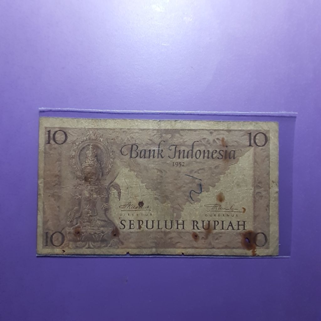 Uang kuno 10 rupiah budaya tahun 1952
