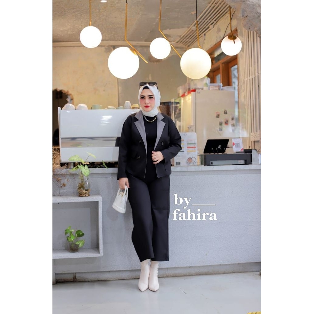 Set blazer crop FAHIRA / Kulot 7/9 / Baju kantor / Wanita / Muslim