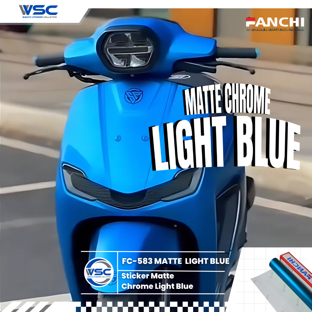 Stiker Skotlet Motor Matte Chrome Light Blue Biru Muda Doff Satin Fanchi Premium Wrapping Lebar 50CM