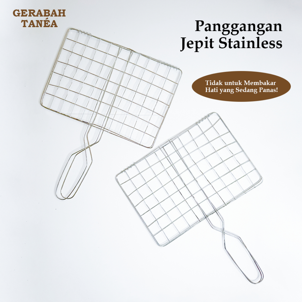 Panggangan Jepit Stainless Steel / Alat Bakar Sate Ikan Roti BBQ Serbaguna Anti Karat